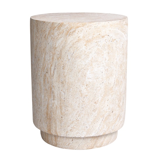 Empire Art Direct 18" Travertine Cylinder Stone Finish MGO Side Accent Table